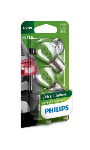 Philips 2 Stueck P21 Watt 12498LLB2 LongerLife Vision 12 Volt 21 Watt BA15s