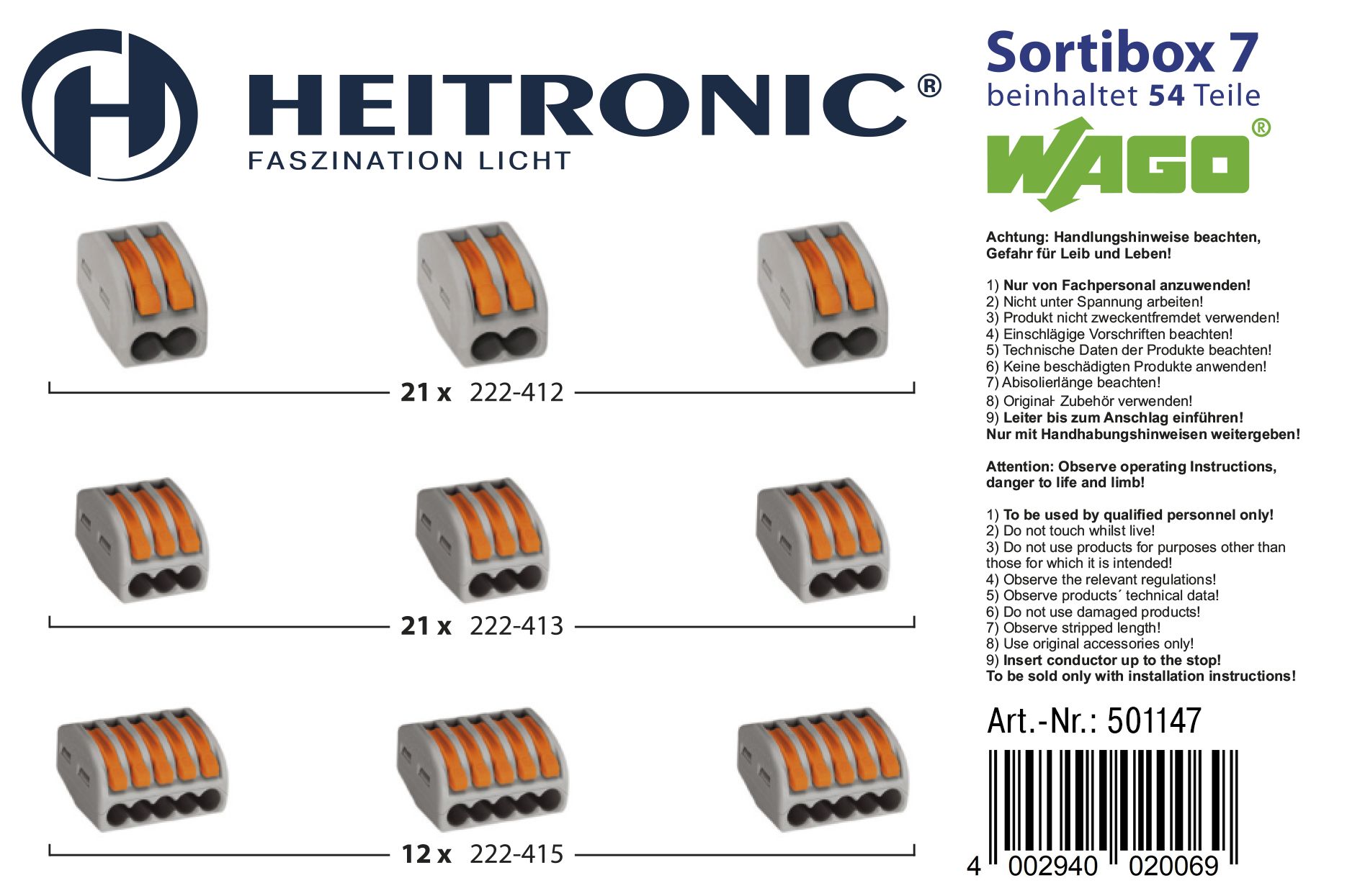 Wago Sortimentsbox 7 mit 54 Wagoklemmen transparent/orange